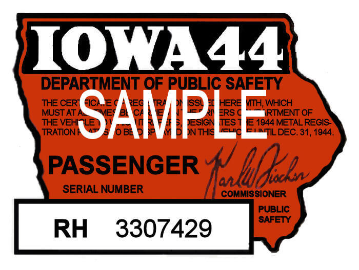 (image for) 1944 Iowa REGISTRATION Sticker